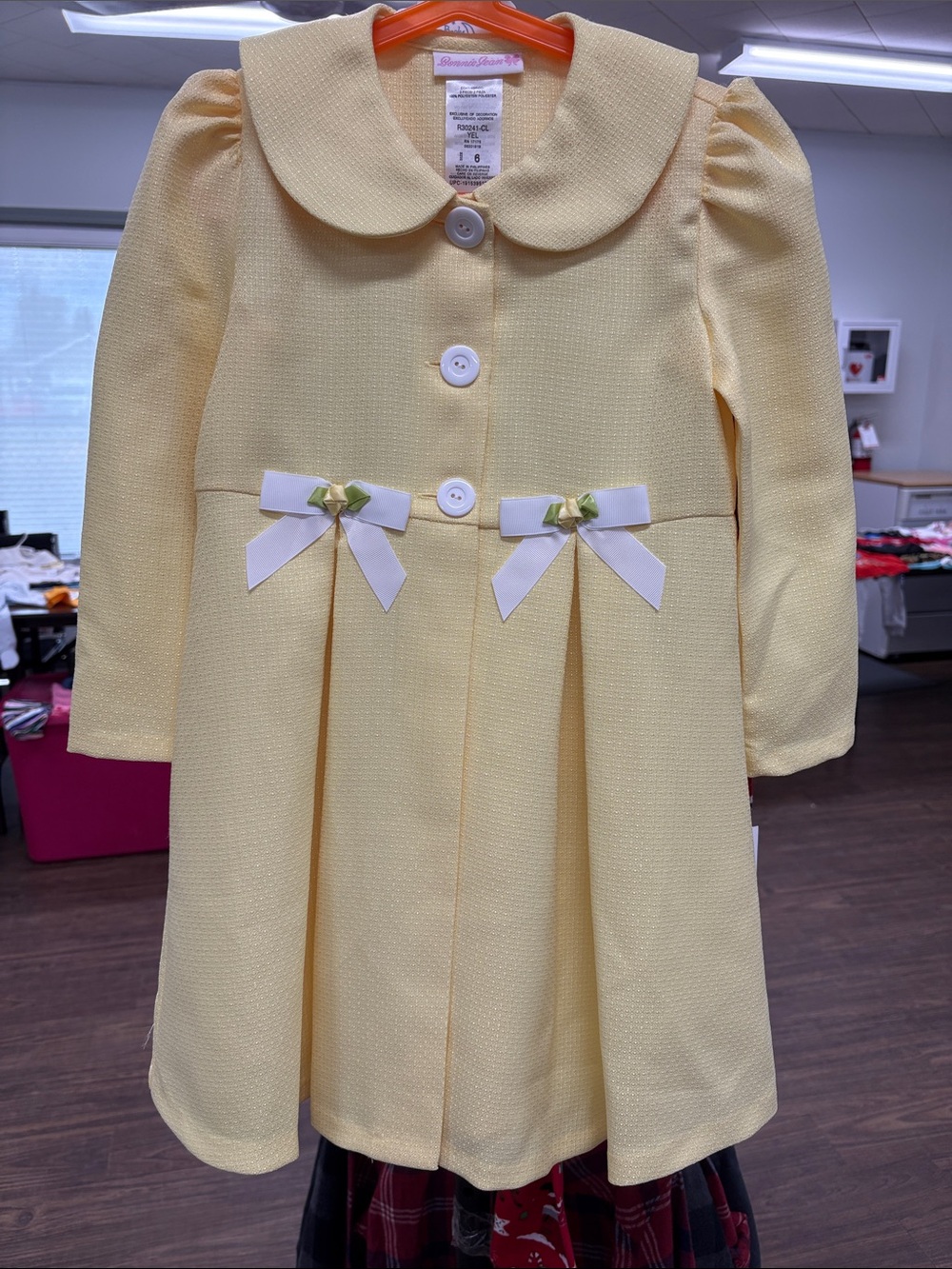 Bonnie Jean Yellow Peter Pan Collar Pea Coat with Bows